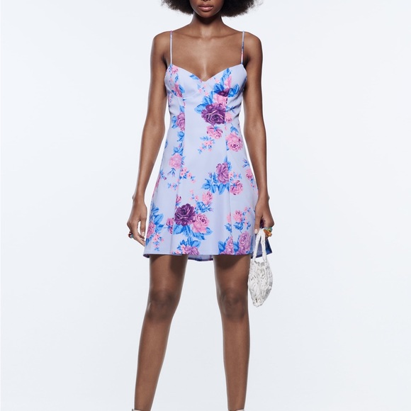 Zara net floral print corset style mini boho dress - Picture 4 of 12